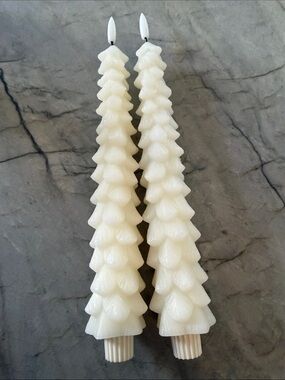 Set of Two Ivory Tree Taper Candles